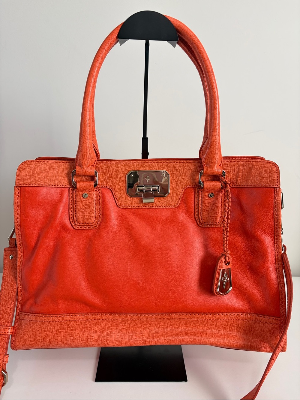 Cole Haan Orange Leather Satchel with Braided Charm